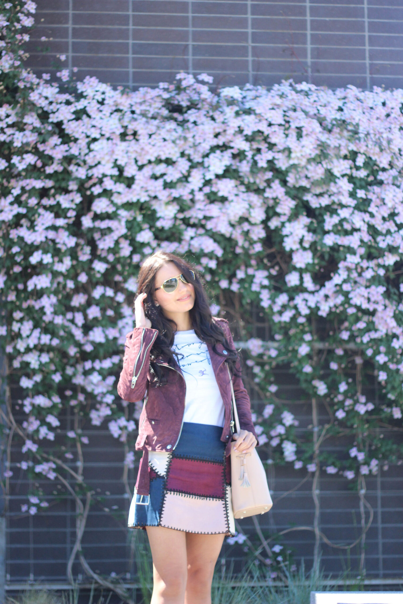 How to Style a Suede Patchwork Skirt