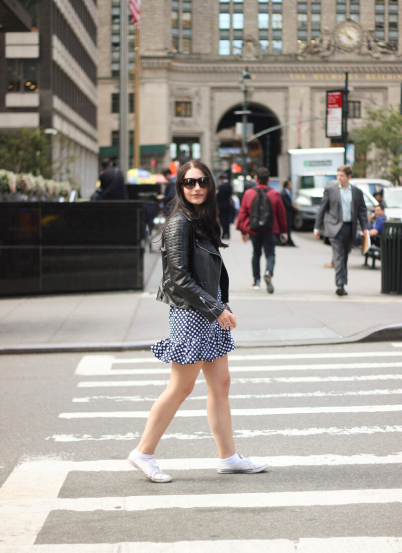 how-to-style-a-polka-dot-dress-in-an-edgy-way